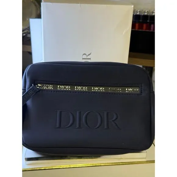 Dior Beauty travel Bag in navy blue scuba material - Limited Edition- NEW in BOX - Picture 1 of 5